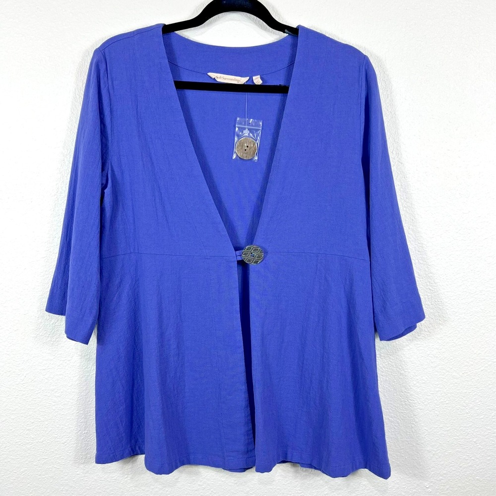 Soft Surroundings Cardigan Single Button Empire Waist Blue Women Petite Small PS